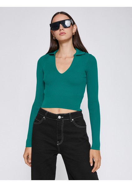 Polo Yaka Crop Tişört Uzun Kollu modelleri