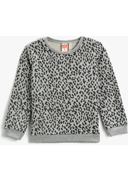 Leopar Desenli Sweatshirt Bisiklet Yaka