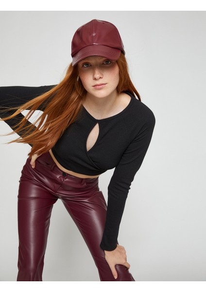 Crop Tişört Uzun Kollu Pencere Detaylı