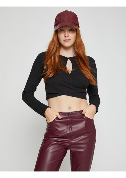 Crop Tişört Uzun Kollu Pencere Detaylı fiyatları