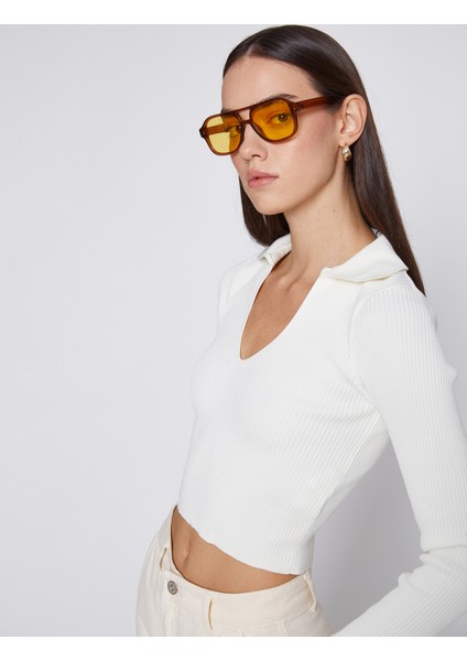 Polo Yaka Crop Tişört Uzun Kollu fiyatları