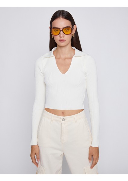 Polo Yaka Crop Tişört Uzun Kollu modelleri