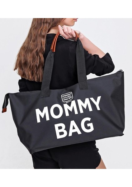 Siyah Mommy Bag Anne Bebek Bakım Çantası Geniş Hacimli Sağlam Omuz Askılı Günlük Bayan Çantası