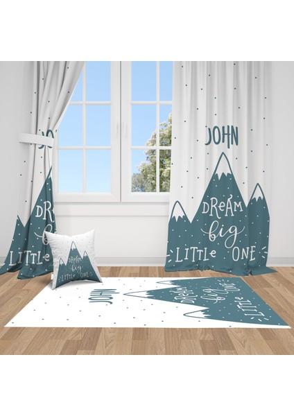 Iskandinav Stili Dağlar,Yeşil, Ithal Kumaş, Çocuk ve Bebek Odası Fon Perde - 1 Kanat