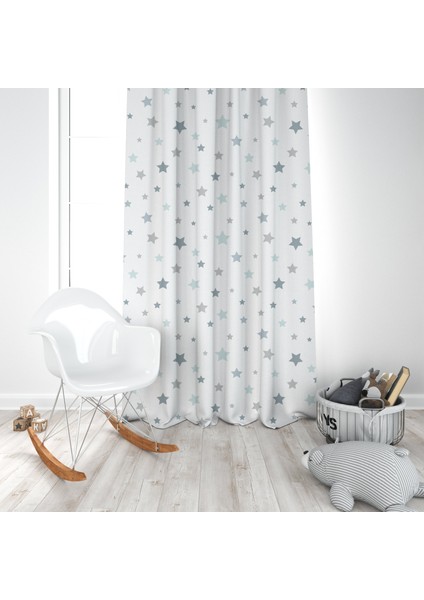 Mavi Yıldız, Ithal Kumaş, Çocuk ve Bebek Odası Fon Perde - 1 Kanat fiyatları