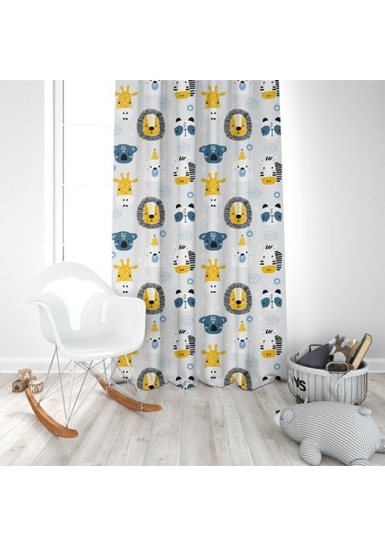 Safari Aslan, Gri, Ithal Kumaş, Çocuk ve Bebek Odası Fon Perde - 1 Kanat fiyatları