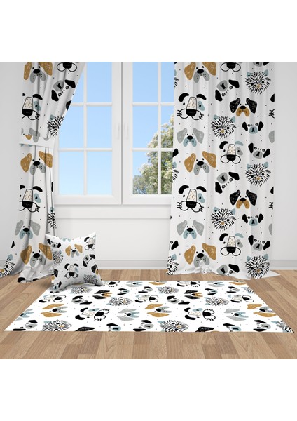 Sevimli Bebek Köpekler, Ithal Kumaş, Çocuk ve Bebek Odası Fon Perde - 1 Kanat