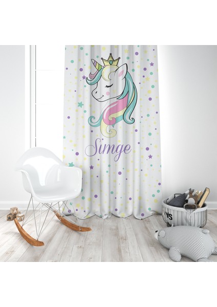 Prenses, Unicorn, Ithal Kumaş, Çocuk ve Bebek Odası Fon Perde - 1 Kanat
