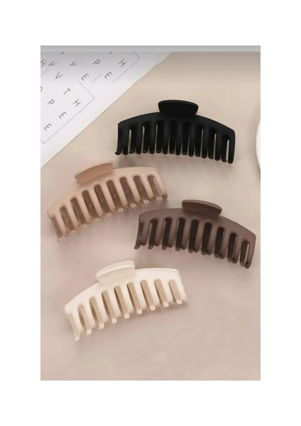 Mandal Toka Kadın Siyah Kahve Bej Xl Büyük Boy (11cm) 4lü Set toka Büyük Tırmık