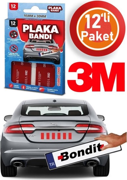Bondit 3m Plaka Yapıştırma Bandı Vhb Çift Taraflı Bant 12 Adet
