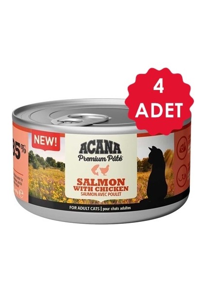 Premium Pate (Ezme) Somonlu ve Tavuklu Kedi Konservesi 85 gr x 4 Adet