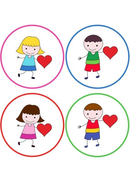 Çocuk Görselli Okul Etiketi Stickerı 5 x 5 cm 24 Adet