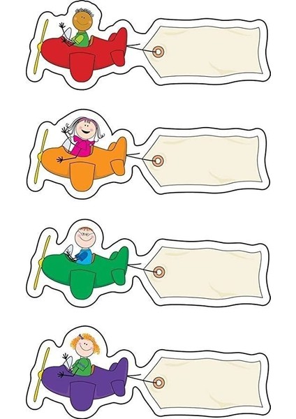 Uçak Görselli Okul Etiketi Stickerı 2 x 6 cm 24 Adet