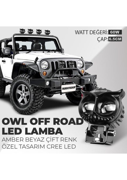 60W Özel Tasarım Owl Off Road Amber-Beyaz Çift Renk Off Road LED Sis Lambası fiyatları