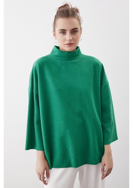 Düşük Kol Yakalı Yanlar Yırtmaçlı Örme Oversize Bluz