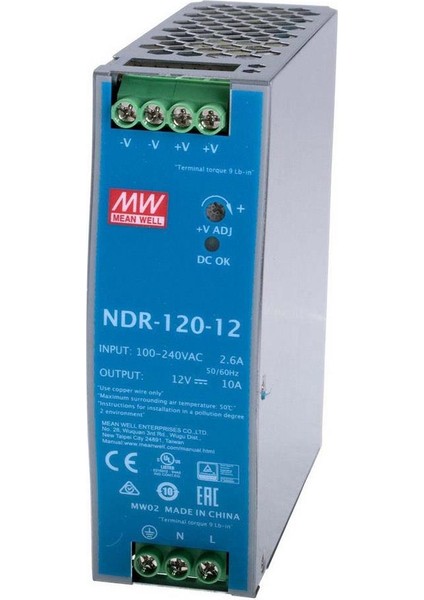 NDR-120-12 120W Tek Çıkışlı Endüstriyel Dın Ray Power Supply