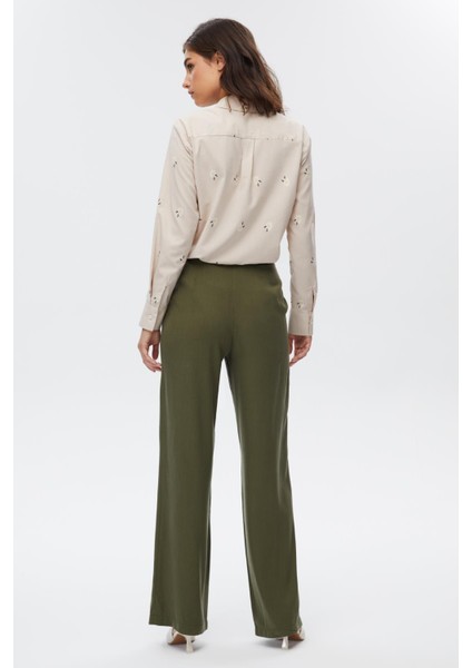 Pileli Wide Leg Kadın Pantolon