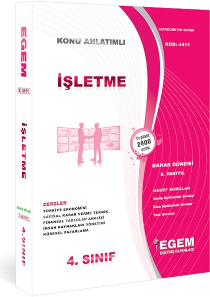 Açık Öğretim (AÖF) İşletme 4. Sınıf Güz Bahar 7 ve 8 Dönem Konu Anlatımlı Soru Full Set