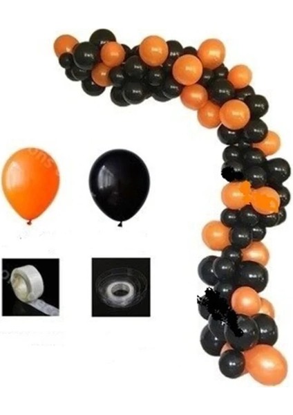 100 Adet Metalik Turuncu - Siyah Balon 5 m