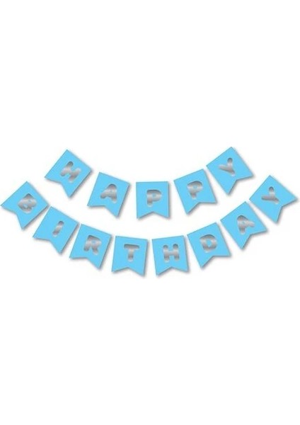 Mavi Gümüş Happy Yaldızlı Banner