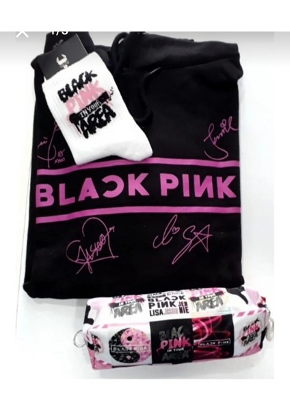 Blackpink Owersize Sweatshirt Kalemlik Çorap 3 Lü