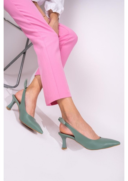Mint Yeşili Arkadan Fiyonklu Topuklu Stiletto Ayakkabı - Minipony