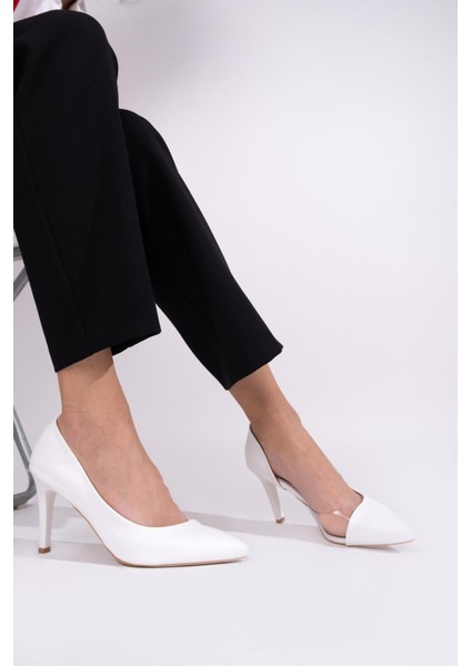 Beyaz Yanı Açık Şeffaf Stiletto Topuklu Kadın Ayakkabı - Lotus