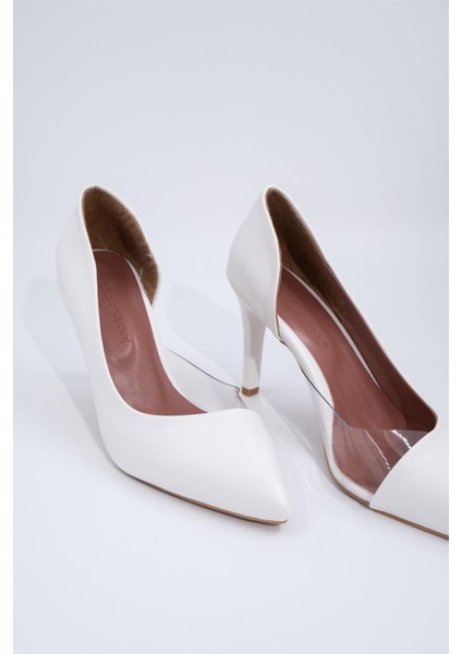 Beyaz Yanı Açık Şeffaf Stiletto Topuklu Kadın Ayakkabı - Lotus