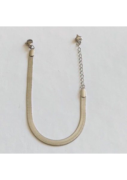 Çelik İtalyan Yassı Zincir Bileklik Gümüş 20 cm