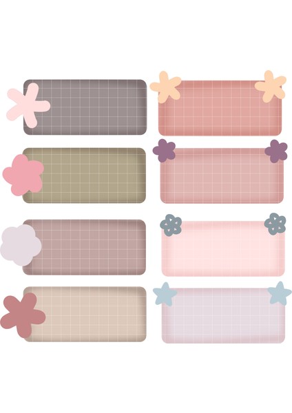 Çiçek Görselli Okul Etiketi Stickerı 2 x 6 cm 24 Adet