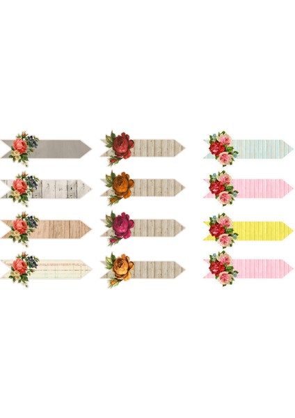 Çiçek Görselli Okul Etiketi Stickerı 2 x 6 cm 24 Adet