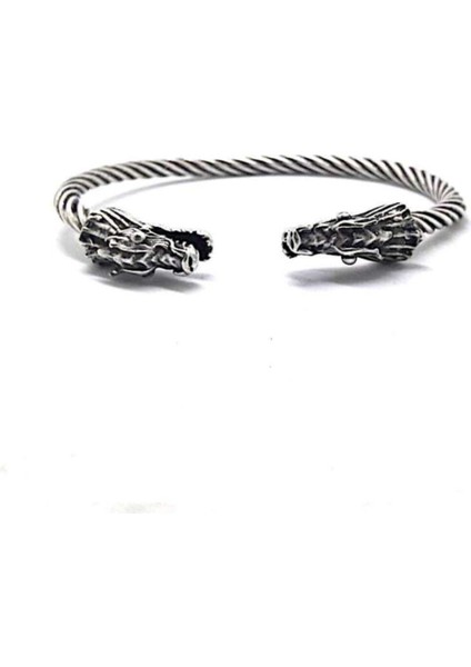 Gümüş Kaplama Unisex Kelepçe Bileklik Ejderhalı fiyatları