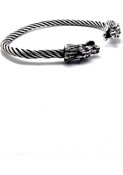 Gümüş Kaplama Unisex Kelepçe Bileklik Ejderhalı modelleri