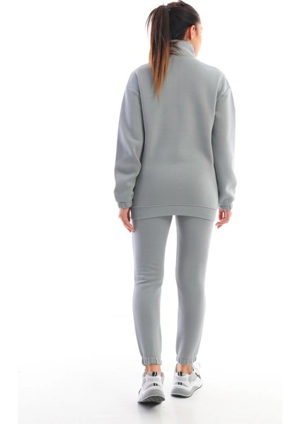 Koyu Gri Dik Yaka Fermuarlı Sweatshirt Kadın Eşofman Takım fırsatları