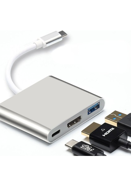 Çok Fonksiyonlu Üçü Bir Arada Yerleştirme Istasyonu Tip-C Hdmi4 K Hd Adaptör Kablosu Usb3.1 Genişletme Istasyonu (Yurt Dışından)