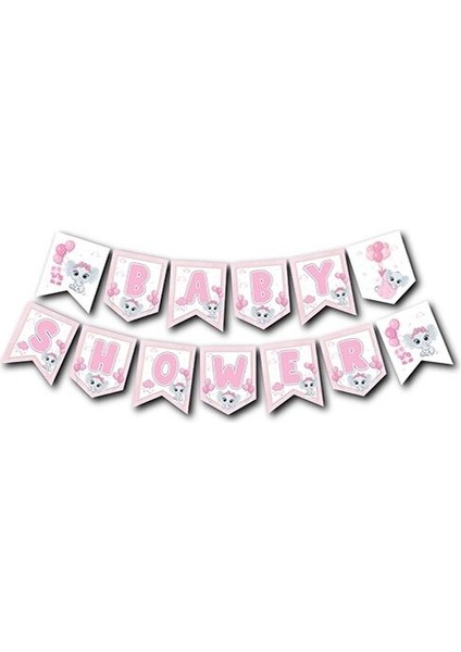 Zikzak Banner Baby Shower Pembe Fil
