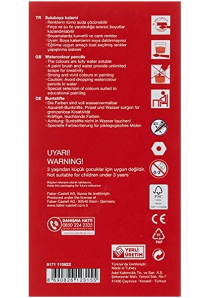 5171110622 Karton Kutu Aquarel Boya Kalemi, 12 Renk fiyatları