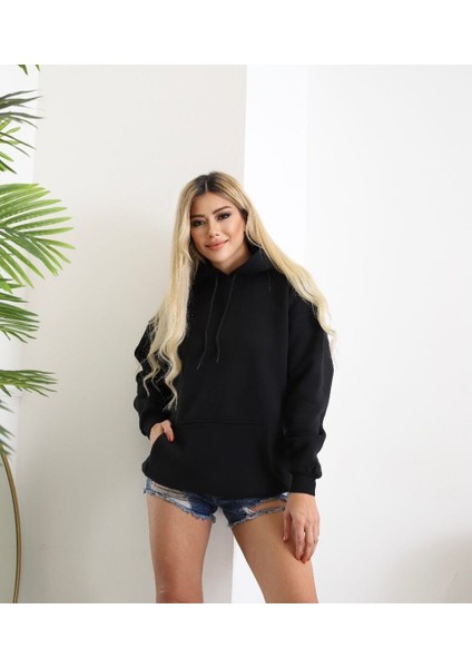 Kapüşonlu Siyah Oversize Sweatshirt