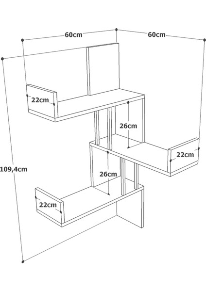 Köşe Duvar Rafı Ahşap Kitaplık Raf