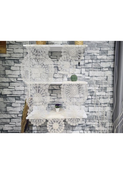 Çiçek Kordonlu 5 Parça Salon Takımı Krem