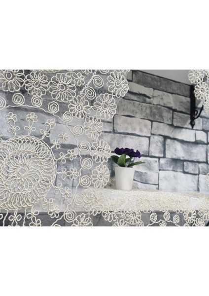 Çiçek Kordonlu 5 Parça Salon Takımı Krem fırsatları