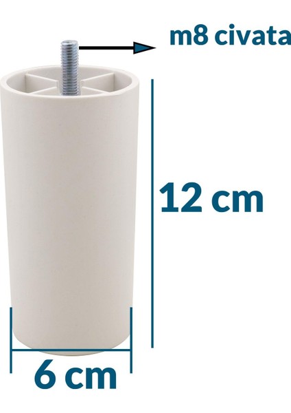 Mobilya Baza Koltuk Ayak Silindir Kanepe Destek Ayağı Beyaz 12 cm indirimleri