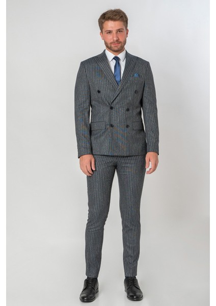 Arendal Likralı Slim Fit T100 Kruvaze 6 Drop Takım Elbise Desenli