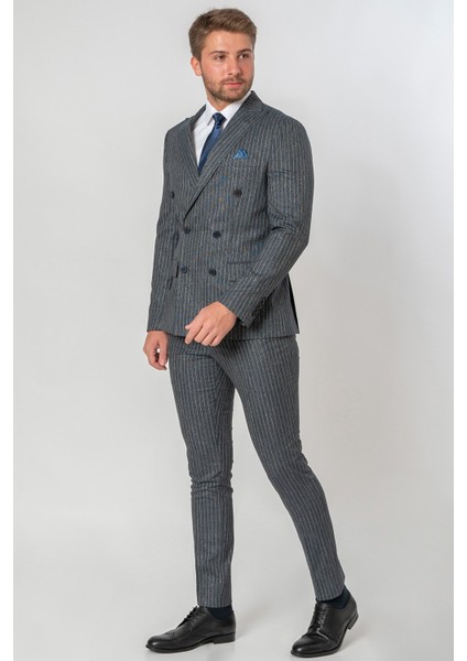 Arendal Likralı Slim Fit T100 Kruvaze 6 Drop Takım Elbise Desenli