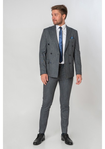 Arendal Likralı Slim Fit T100 Kruvaze 6 Drop Takım Elbise Desenli