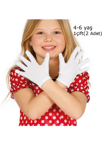 1 Çift Beyaz Renk 23 Nisan-29 Ekim Likralı Çocuk Bando Gösteri Pandomim Eldiveni 4-6 Yaş