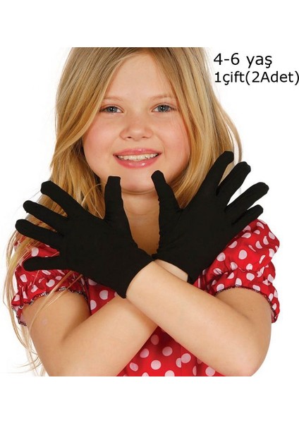1 Çift Siyah Renk 23 Nisan-29 Ekim Likralı Çocuk Gösteri Eldiveni 4-6 Yaş