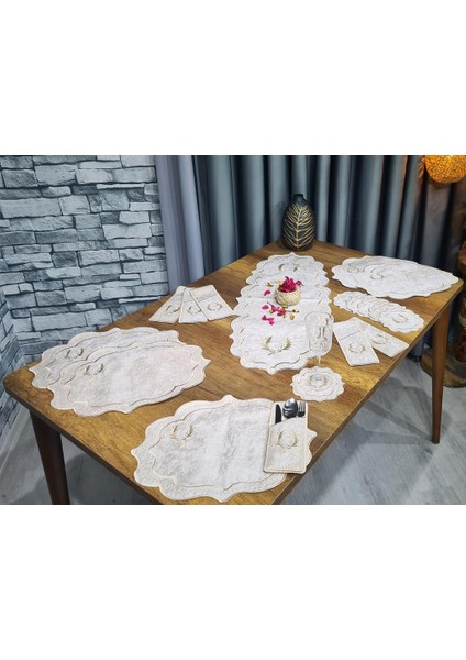 Fiyonk Nakışlı 19 Parça Amerikan Servis Seti Krem Cappucino fiyatları