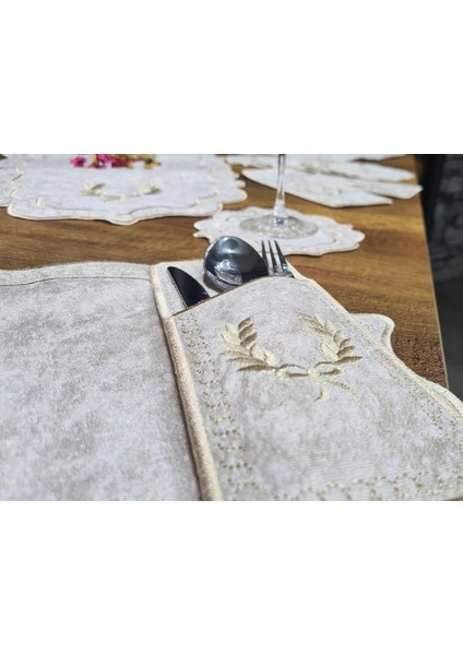 Fiyonk Nakışlı 19 Parça Amerikan Servis Seti Krem Cappucino modelleri