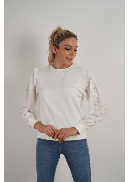 Kadın Fisto Detaylı Sweat Beyaz